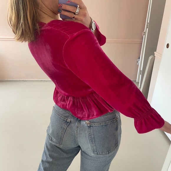 Intermix Velvet Peplum Faux Wrap Blouse Top Pink Petite - Picture 5 of 8